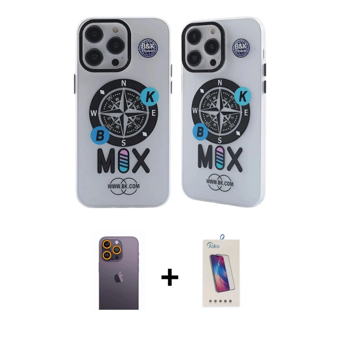 MARSİLYAN™- iPhone 12 Pro Max Kılıf Nova Doku Koleksiyonu - Siyah Joko 5D Cam + Neon Fosforlu Kamera Lens - SI