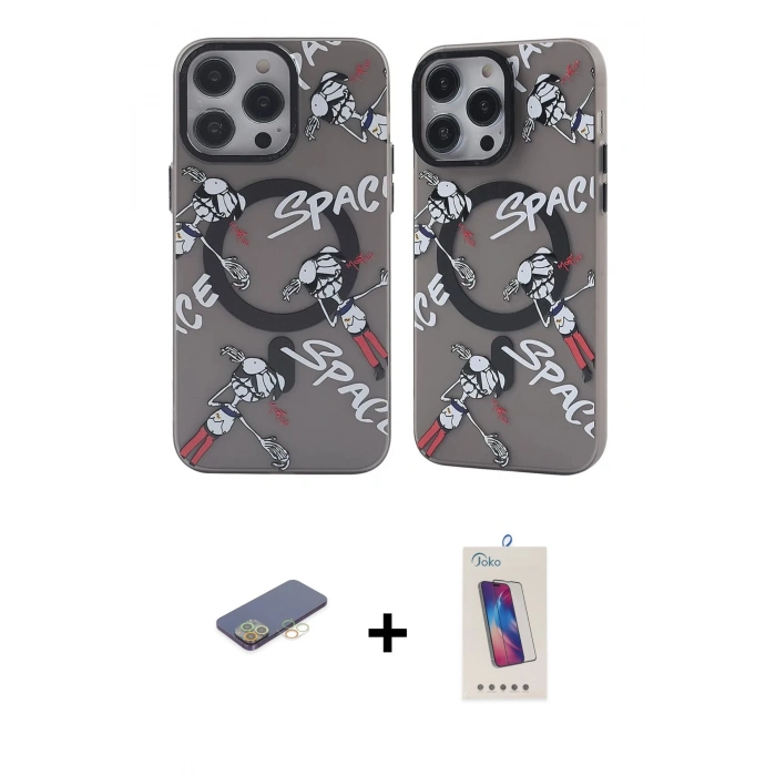 MARSİLYAN™- iPhone 12 Pro Max Kılıf Nova Doku Koleksiyonu - Siyah Joko 5D Cam + Renkli Kamera Lens Koruma Cam - SI