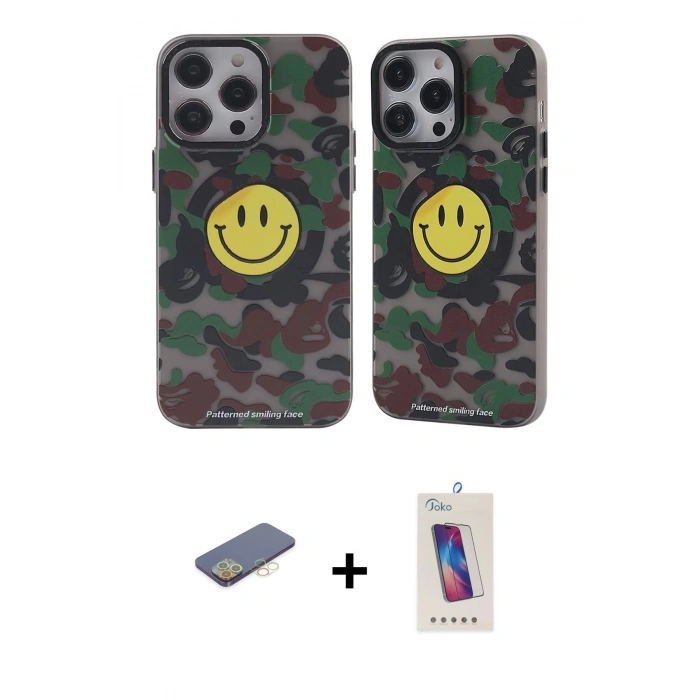 MARSİLYAN™- iPhone 12 Pro Max Kılıf Nova Doku Koleksiyonu - Siyah Joko 5D Cam + Renkli Kamera Lens Koruma Cam - SI