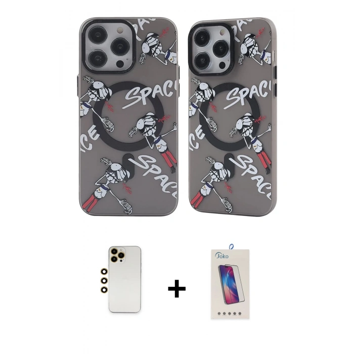 MARSİLYAN™- iPhone 12 Pro Max Kılıf Nova Doku Koleksiyonu - Siyah Joko 5D Cam + Shine Kamera Lens - GD
