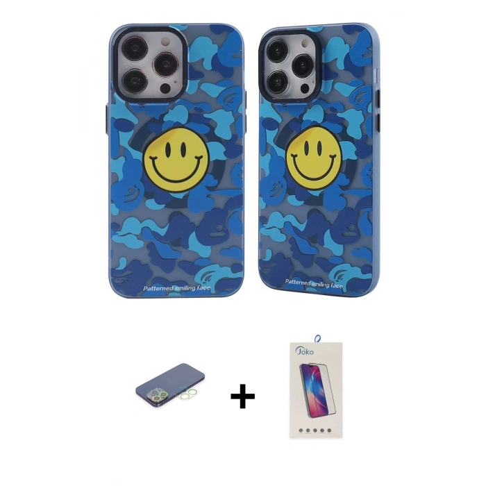 MARSİLYAN™- iPhone 12 Pro Max Kılıf Nova Doku Koleksiyonu - Siyah Joko 5D Cam + Renkli Kamera Lens Koruma Cam - YL