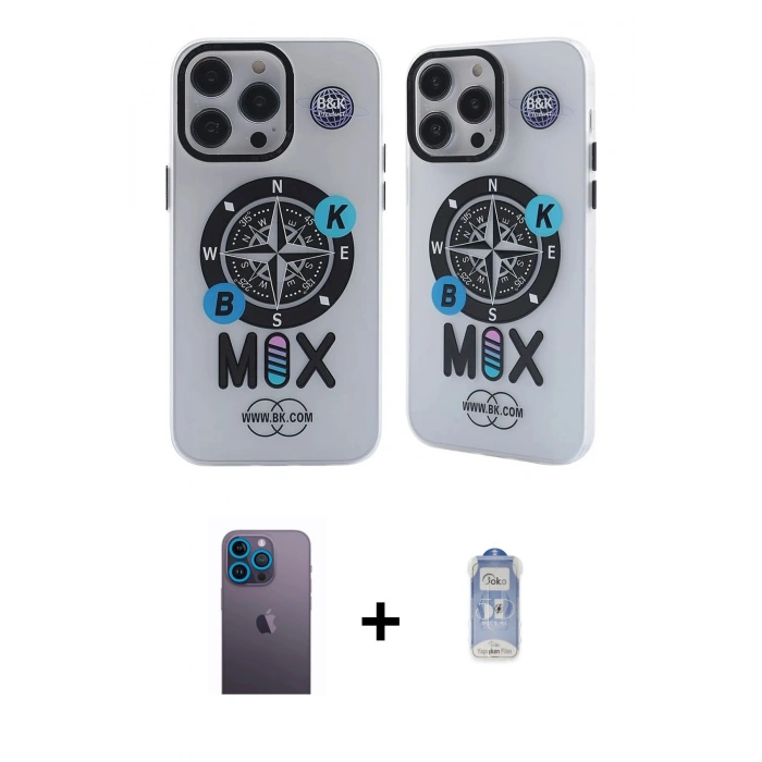 MARSİLYAN™- iPhone 12 Pro Max Kılıf Nova Doku Koleksiyonu - Siyah Joko Magic 5D Cam + Neon Fosforlu Kamera Lens - MI