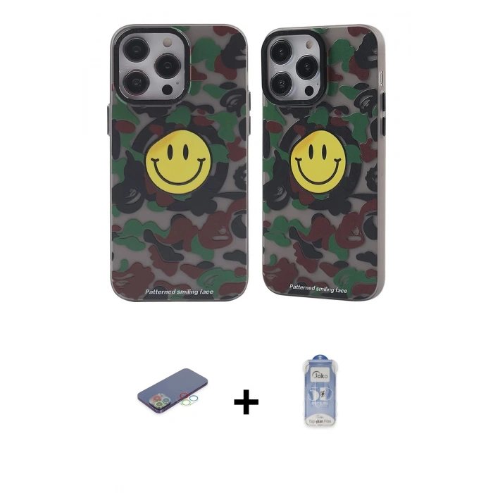 MARSİLYAN™- iPhone 12 Pro Max Kılıf Nova Doku Koleksiyonu - Siyah Joko Magic 5D Cam + Mavi Renkli Kamera Lens Koruma Cam
