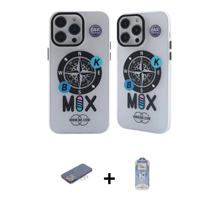 MARSİLYAN™- iPhone 12 Pro Max Kılıf Nova Doku Koleksiyonu - Siyah Joko Magic 5D Cam + Mavi Renkli Kamera Lens Koruma Cam