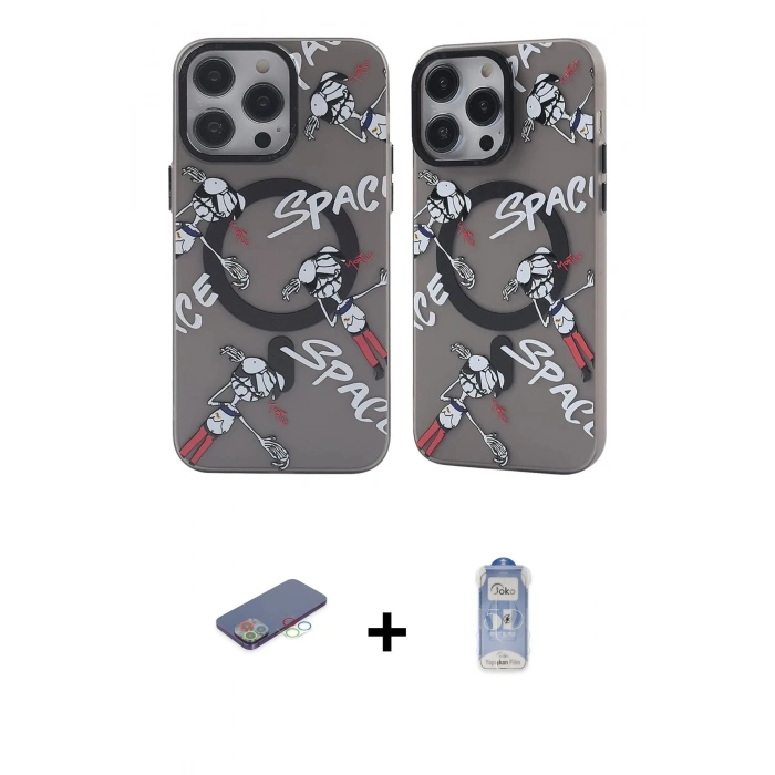 MARSİLYAN™- iPhone 12 Pro Max Kılıf Nova Doku Koleksiyonu - Siyah Joko Magic 5D Cam + Mavi Renkli Kamera Lens Koruma Cam