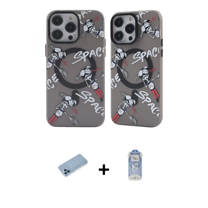 MARSİLYAN™- iPhone 12 Pro Max Kılıf Nova Doku Koleksiyonu - Siyah Joko Magic 5D Cam + Shine Kamera Lens Koruma Cam - MI