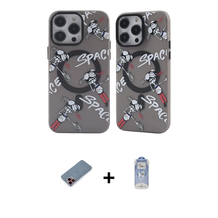 MARSİLYAN™- iPhone 12 Pro Max Kılıf Nova Doku Koleksiyonu - Siyah Joko Magic 5D Cam + Metal Kamera Lens Koruma Cam - KI