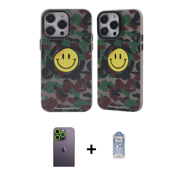MARSİLYAN™- iPhone 12 Pro Max Kılıf Nova Doku Koleksiyonu - Siyah Joko Magic 5D Cam + Neon Fosforlu Kamera Lens - YL