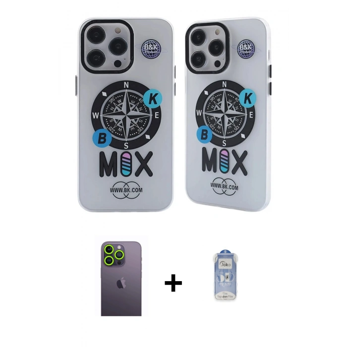 MARSİLYAN™- iPhone 12 Pro Max Kılıf Nova Doku Koleksiyonu - Siyah Joko Magic 5D Cam + Neon Fosforlu Kamera Lens - YL