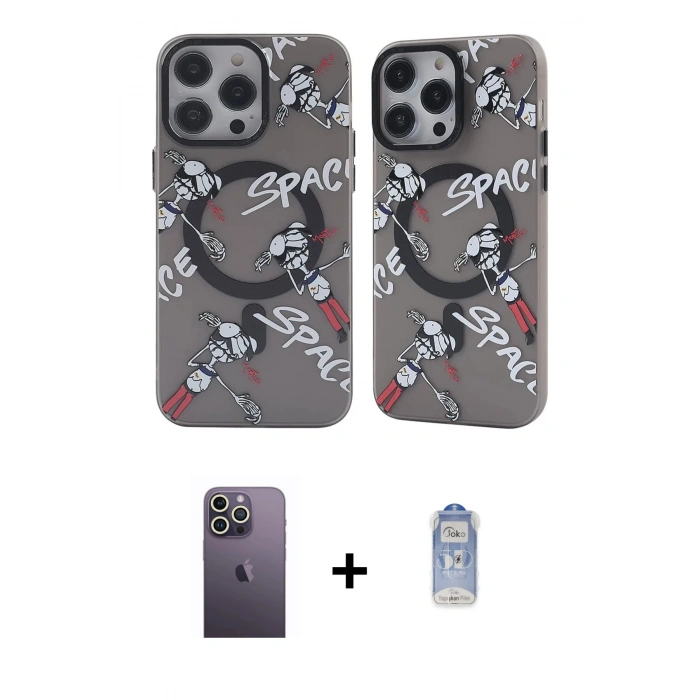 MARSİLYAN™- iPhone 12 Pro Max Kılıf Nova Doku Koleksiyonu - Siyah Joko Magic 5D Cam + Neon Fosforlu Kamera Lens - BZ
