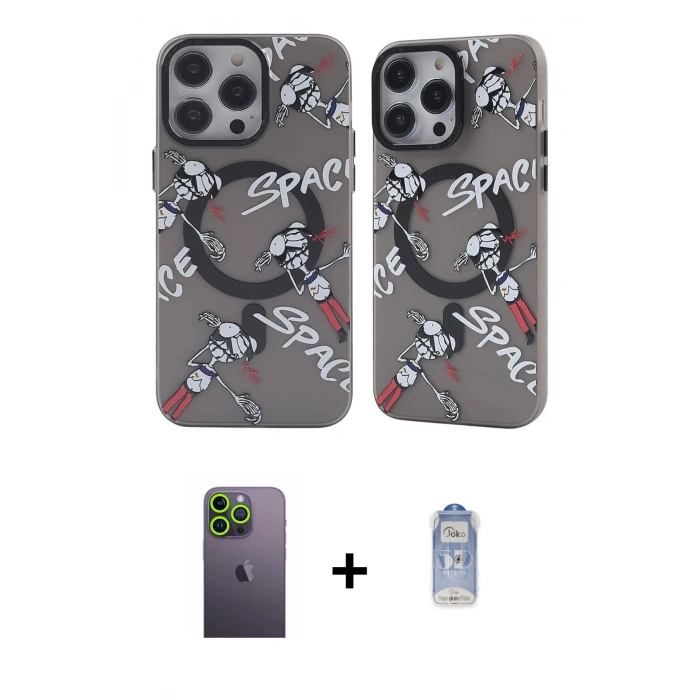 MARSİLYAN™- iPhone 12 Pro Max Kılıf Nova Doku Koleksiyonu - Siyah Joko Magic 5D Cam + Neon Fosforlu Kamera Lens - YL