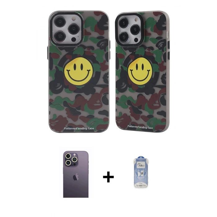 MARSİLYAN™- iPhone 12 Pro Max Kılıf Nova Doku Koleksiyonu - Siyah Joko Magic 5D Cam + Neon Fosforlu Kamera Lens - BZ