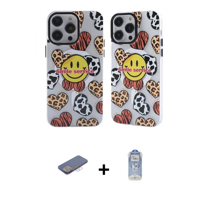 MARSİLYAN™- iPhone 12 Pro Max Kılıf Nova Doku Koleksiyonu - Siyah Joko Magic 5D Cam + Pembe Renkli Kamera Lens Koruma Cam