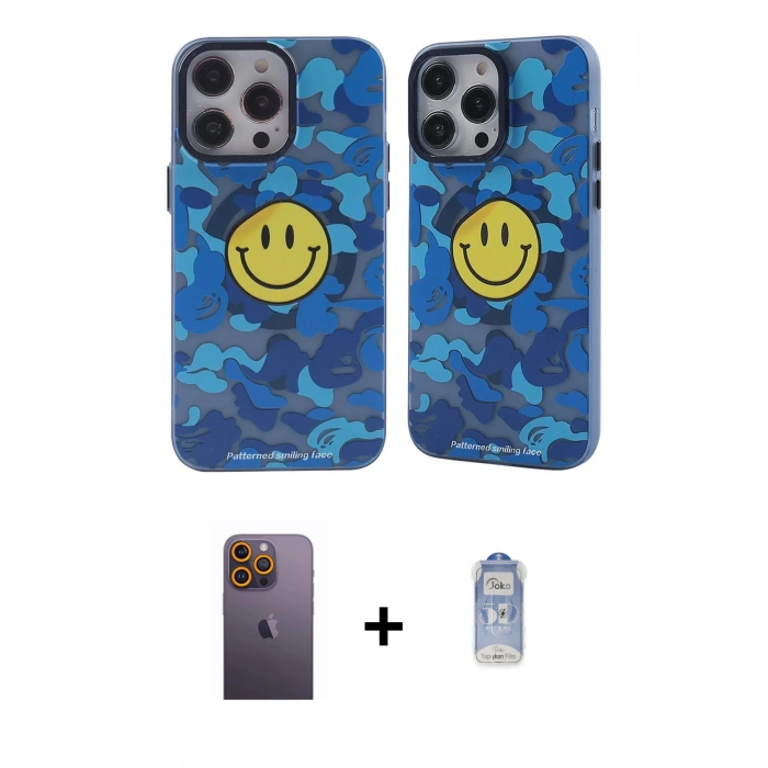 MARSİLYAN™- iPhone 12 Pro Max Kılıf Nova Doku Koleksiyonu - Siyah Joko Magic 5D Cam + Sarı Neon Fosforlu Kamera Lens