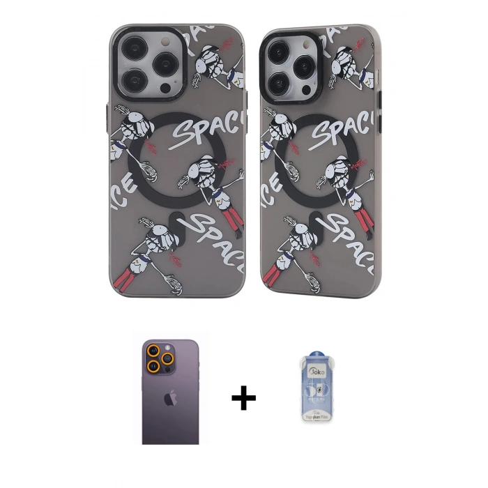 MARSİLYAN™- iPhone 12 Pro Max Kılıf Nova Doku Koleksiyonu - Siyah Joko Magic 5D Cam + Sarı Neon Fosforlu Kamera Lens