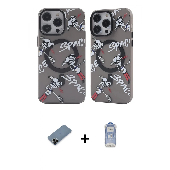 MARSİLYAN™- iPhone 12 Pro Max Kılıf Nova Doku Koleksiyonu - Siyah Joko Magic 5D Cam + Shine Kamera Lens Koruma Cam - SH