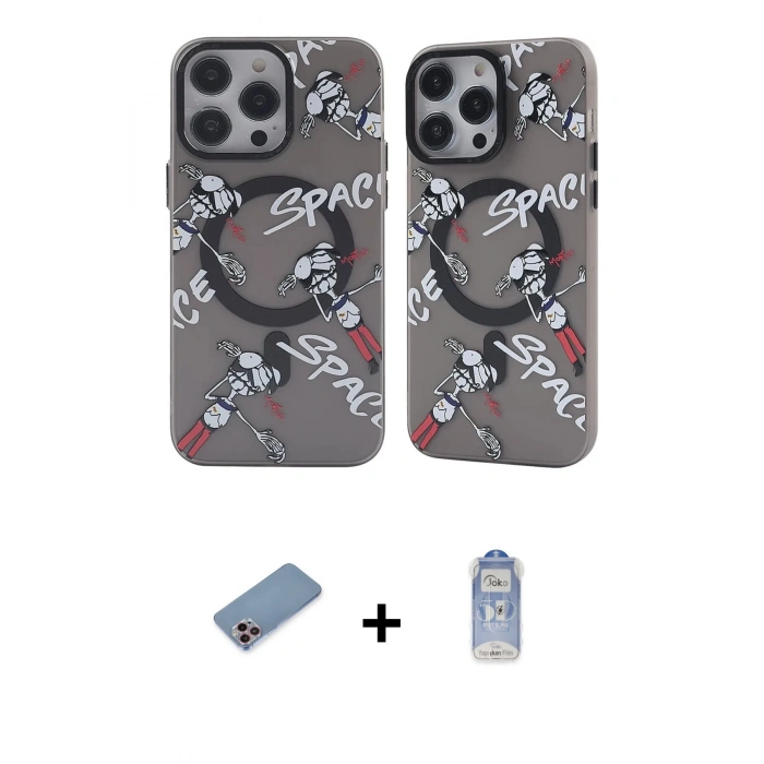 MARSİLYAN™- iPhone 12 Pro Max Kılıf Nova Doku Koleksiyonu - Siyah Joko Magic 5D Cam + Shine Kamera Lens Koruma Cam - PE