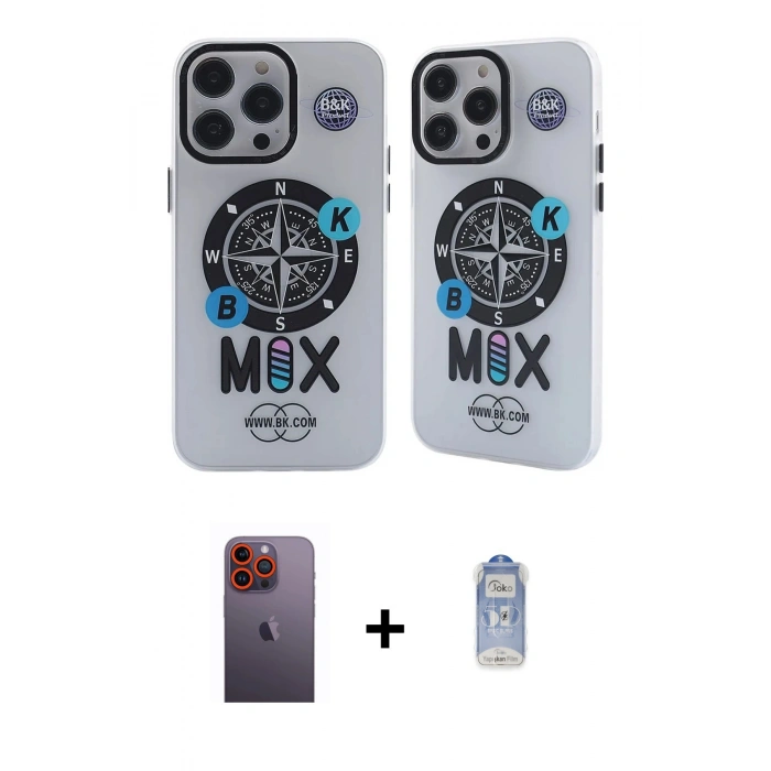 MARSİLYAN™- iPhone 12 Pro Max Kılıf Nova Doku Koleksiyonu - Siyah Joko Magic 5D Cam + Neon Fosforlu Kamera Lens - TU