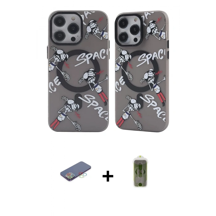 MARSİLYAN™- iPhone 12 Pro Max Kılıf Nova Doku Koleksiyonu - Siyah Joko Magic 5D Hayalet Cam + Mavi Renkli Kamera Lens Koruma Cam