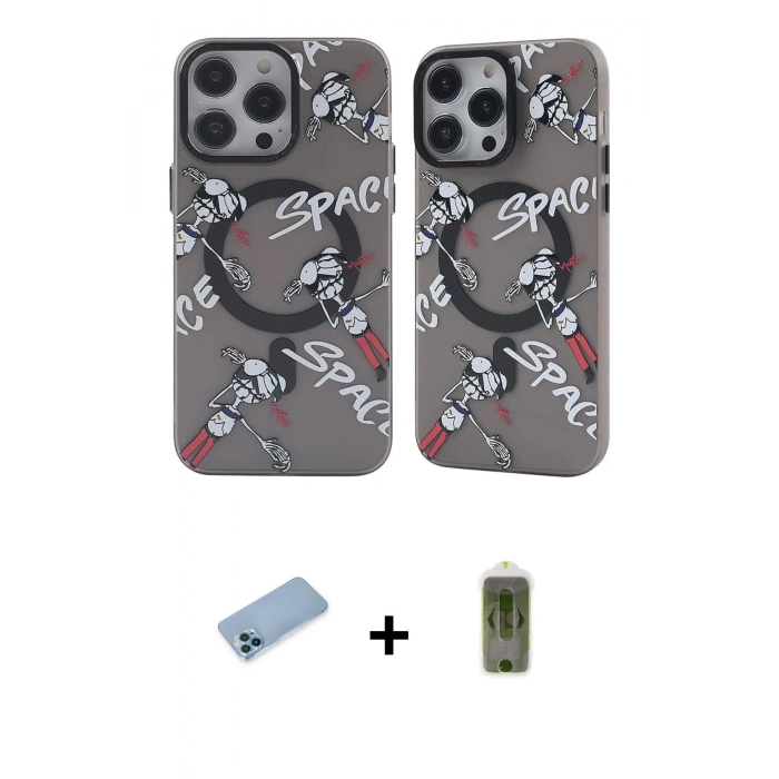 MARSİLYAN™- iPhone 12 Pro Max Kılıf Nova Doku Koleksiyonu - Siyah Joko Magic 5D Hayalet Cam + Shine Kamera Lens Koruma Cam - MI