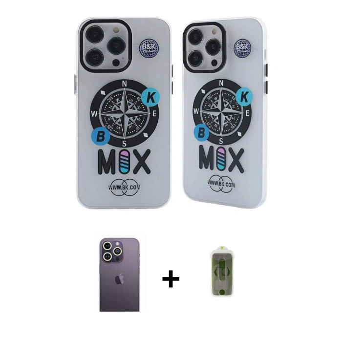 MARSİLYAN™- iPhone 12 Pro Max Kılıf Nova Doku Koleksiyonu - Siyah Joko Magic 5D Hayalet Cam + Neon Fosforlu Kamera Lens - BZ