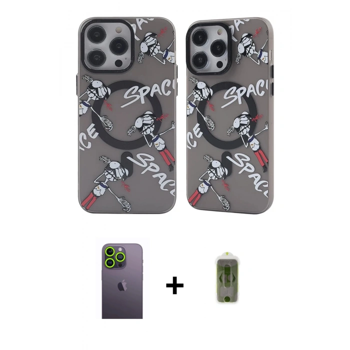 MARSİLYAN™- iPhone 12 Pro Max Kılıf Nova Doku Koleksiyonu - Siyah Joko Magic 5D Hayalet Cam + Neon Fosforlu Kamera Lens - YL
