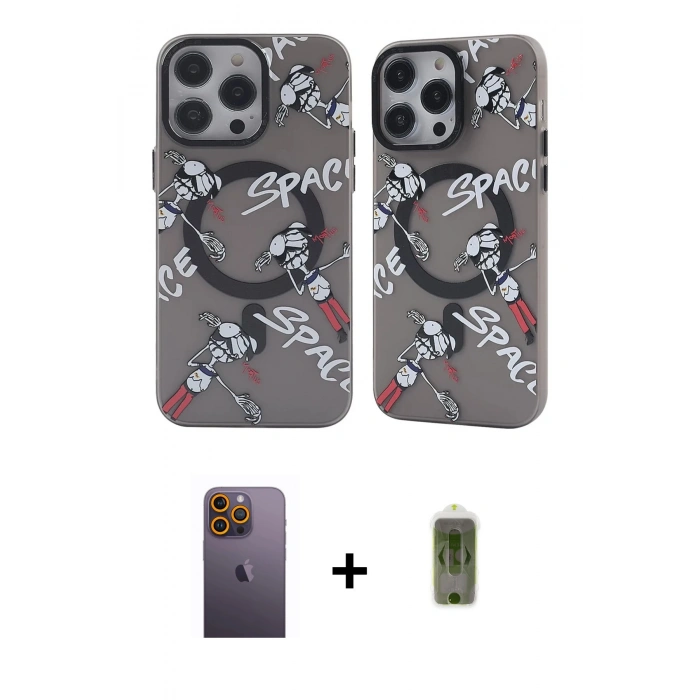 MARSİLYAN™- iPhone 12 Pro Max Kılıf Nova Doku Koleksiyonu - Siyah Joko Magic 5D Hayalet Cam + Sarı Neon Fosforlu Kamera Lens