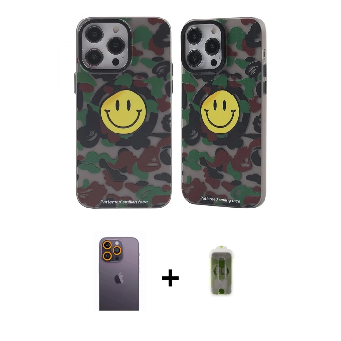 MARSİLYAN™- iPhone 12 Pro Max Kılıf Nova Doku Koleksiyonu - Siyah Joko Magic 5D Hayalet Cam + Sarı Neon Fosforlu Kamera Lens