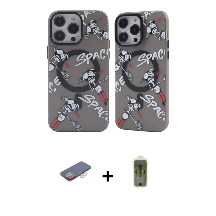 MARSİLYAN™- iPhone 12 Pro Max Kılıf Nova Doku Koleksiyonu - Siyah Joko Magic 5D Hayalet Cam + Renkli Kamera Lens Koruma Cam - TU