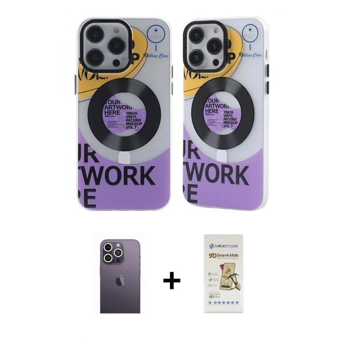 MARSİLYAN™- iPhone 12 Pro Max Kılıf Nova Doku Koleksiyonu - Siyah Mat Seramik Nano Ekran Koruyucu + Neon Fosforlu Kamera Lens - BZ