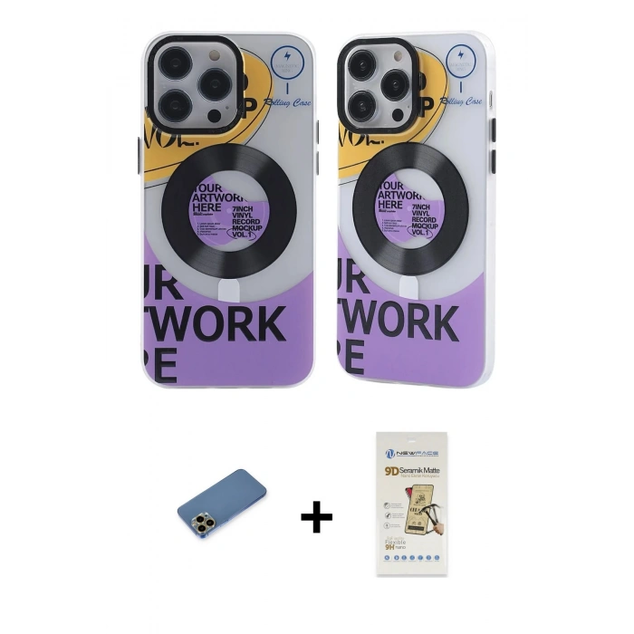 MARSİLYAN™- iPhone 12 Pro Max Kılıf Nova Doku Koleksiyonu - Siyah Mat Seramik Nano Ekran Koruyucu + Gold Shine Kamera Lens Koruma Cam