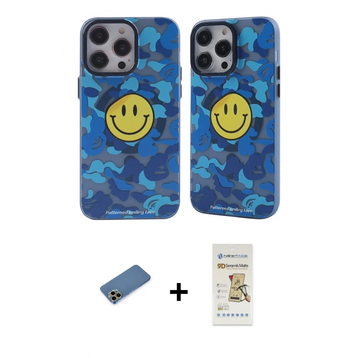 MARSİLYAN™- iPhone 12 Pro Max Kılıf Nova Doku Koleksiyonu - Siyah Mat Seramik Nano Ekran Koruyucu + Gold Shine Kamera Lens Koruma Cam