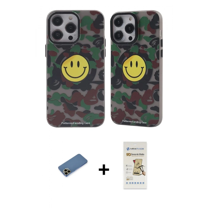 MARSİLYAN™- iPhone 12 Pro Max Kılıf Nova Doku Koleksiyonu - Siyah Mat Seramik Nano Ekran Koruyucu + Gold Shine Kamera Lens Koruma Cam