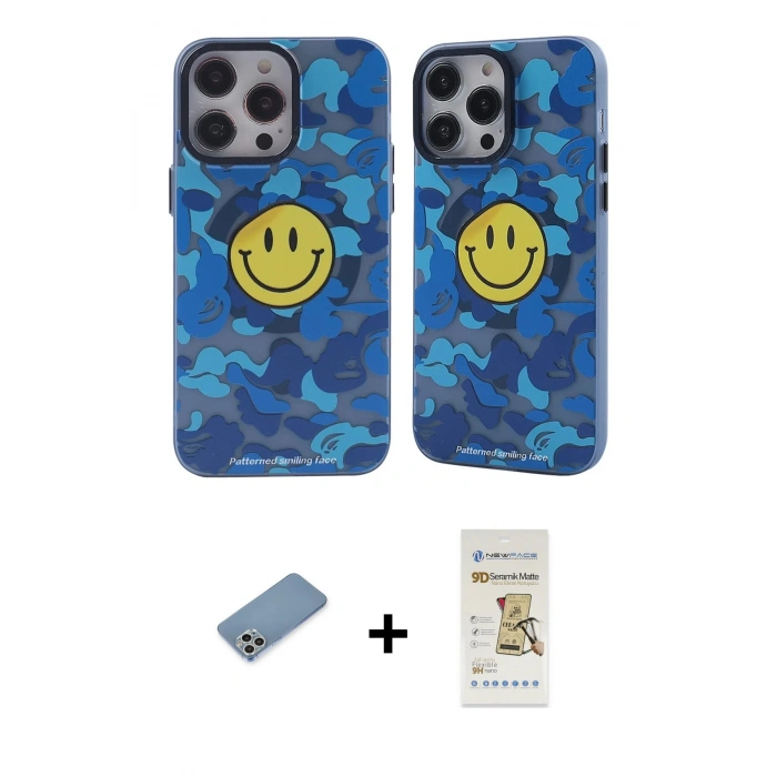 MARSİLYAN™- iPhone 12 Pro Max Kılıf Nova Doku Koleksiyonu - Siyah Mat Seramik Nano Ekran Koruyucu + Gümüş Shine Kamera Lens Koruma Cam
