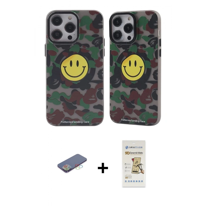 MARSİLYAN™- iPhone 12 Pro Max Kılıf Nova Doku Koleksiyonu - Siyah Mat Seramik Nano Ekran Koruyucu + Renkli Kamera Lens Koruma Cam - MI