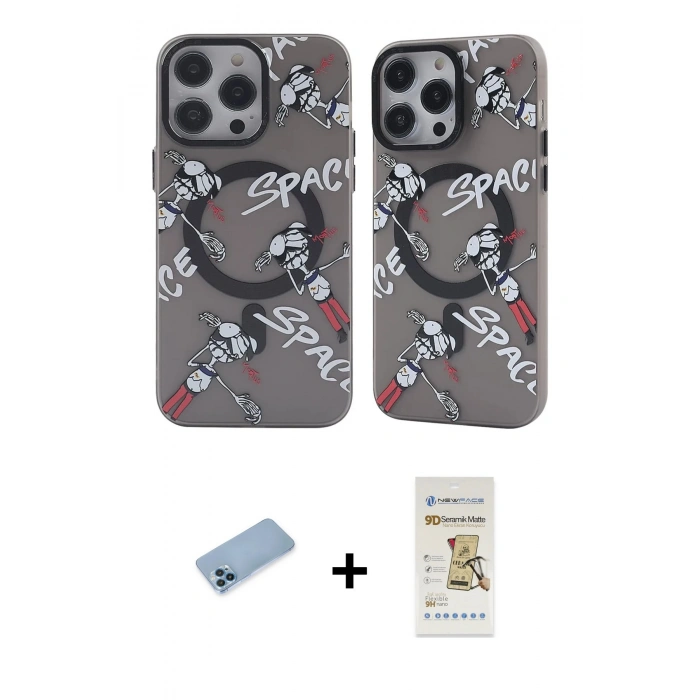 MARSİLYAN™- iPhone 12 Pro Max Kılıf Nova Doku Koleksiyonu - Siyah Mat Seramik Nano Ekran Koruyucu + Shine Kamera Lens Koruma Cam - MI