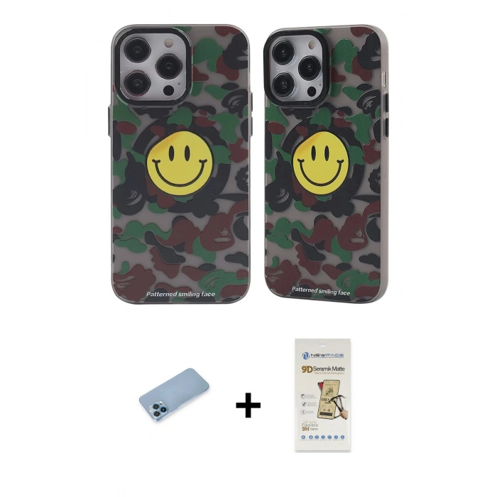 MARSİLYAN™- iPhone 12 Pro Max Kılıf Nova Doku Koleksiyonu - Siyah Mat Seramik Nano Ekran Koruyucu + Shine Kamera Lens Koruma Cam - MI