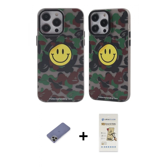 MARSİLYAN™- iPhone 12 Pro Max Kılıf Nova Doku Koleksiyonu - Siyah Mat Seramik Nano Ekran Koruyucu + Metal Kamera Lens Koruma Cam - GD
