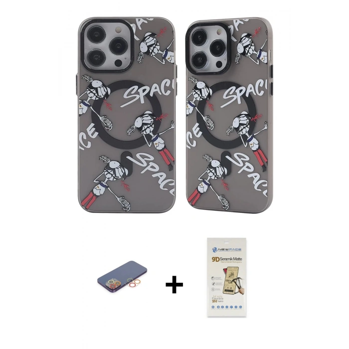 MARSİLYAN™- iPhone 12 Pro Max Kılıf Nova Doku Koleksiyonu - Siyah Mat Seramik Nano Ekran Koruyucu + Renkli Kamera Lens Koruma Cam - TU