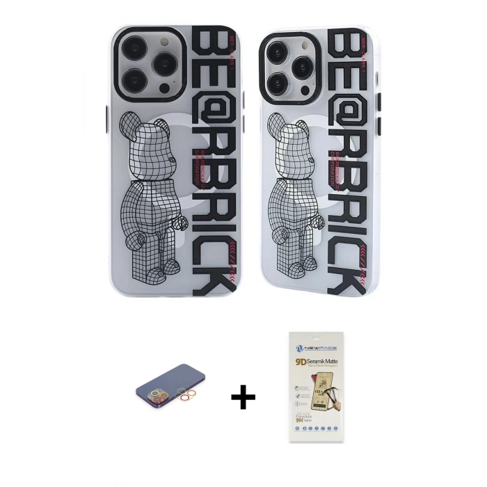 MARSİLYAN™- iPhone 12 Pro Max Kılıf Nova Doku Koleksiyonu - Siyah Mat Seramik Nano Ekran Koruyucu + Renkli Kamera Lens Koruma Cam - TU