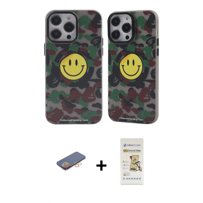 MARSİLYAN™- iPhone 12 Pro Max Kılıf Nova Doku Koleksiyonu - Siyah Mat Seramik Nano Ekran Koruyucu + Renkli Kamera Lens Koruma Cam - TU