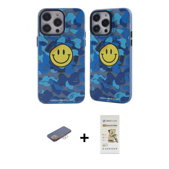 MARSİLYAN™- iPhone 12 Pro Max Kılıf Nova Doku Koleksiyonu - Siyah Mat Seramik Nano Ekran Koruyucu + Renkli Kamera Lens Koruma Cam - TU