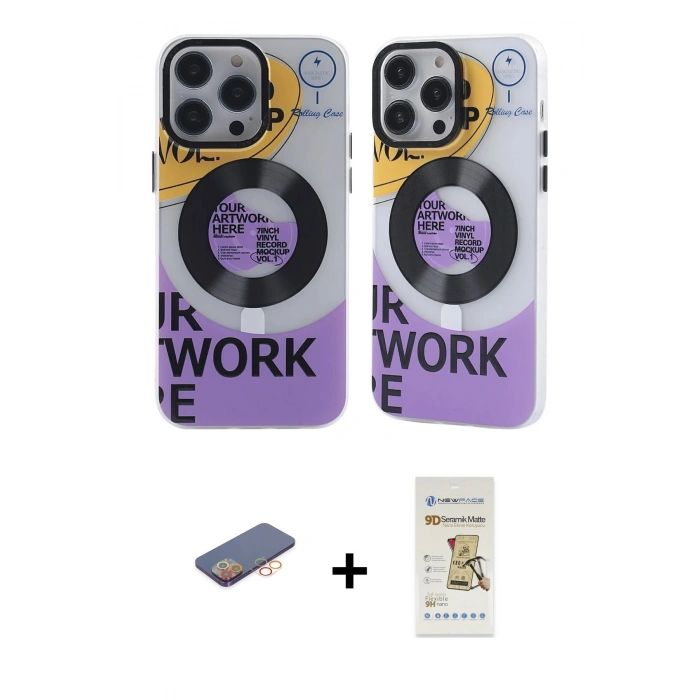 MARSİLYAN™- iPhone 12 Pro Max Kılıf Nova Doku Koleksiyonu - Siyah Mat Seramik Nano Ekran Koruyucu + Renkli Kamera Lens Koruma Cam - TU