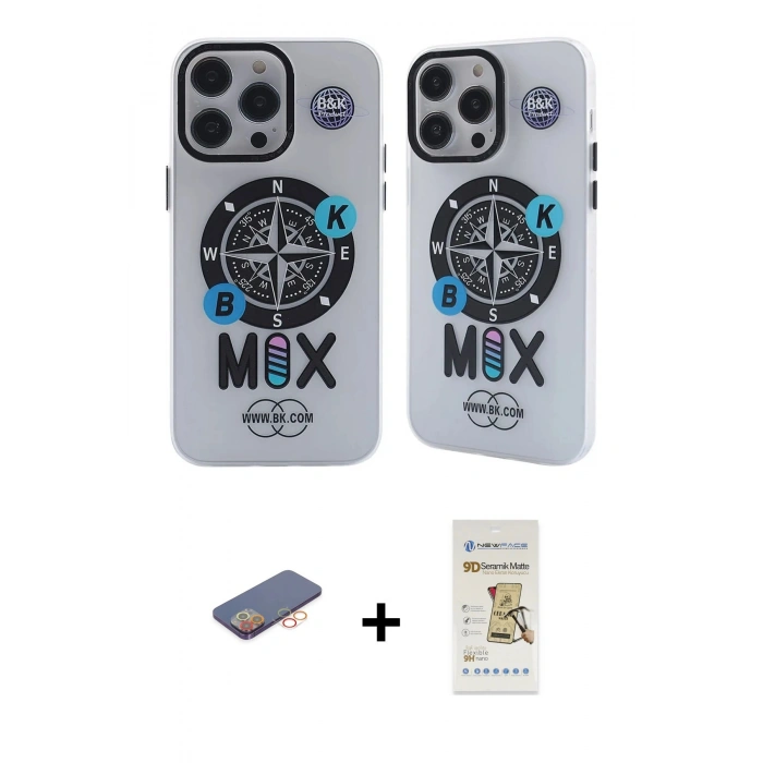 MARSİLYAN™- iPhone 12 Pro Max Kılıf Nova Doku Koleksiyonu - Siyah Mat Seramik Nano Ekran Koruyucu + Renkli Kamera Lens Koruma Cam - TU