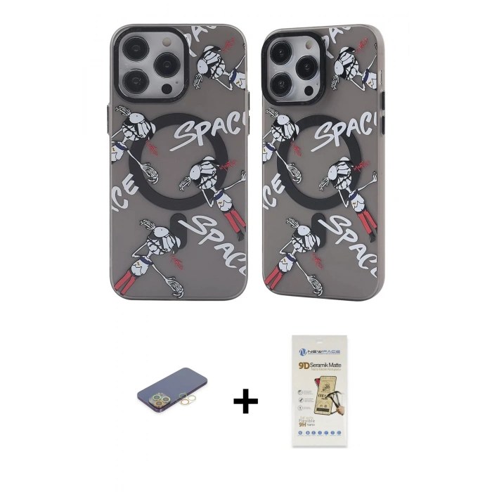 MARSİLYAN™- iPhone 12 Pro Max Kılıf Nova Doku Koleksiyonu - Siyah Mat Seramik Nano Ekran Koruyucu + Renkli Kamera Lens Koruma Cam - SI
