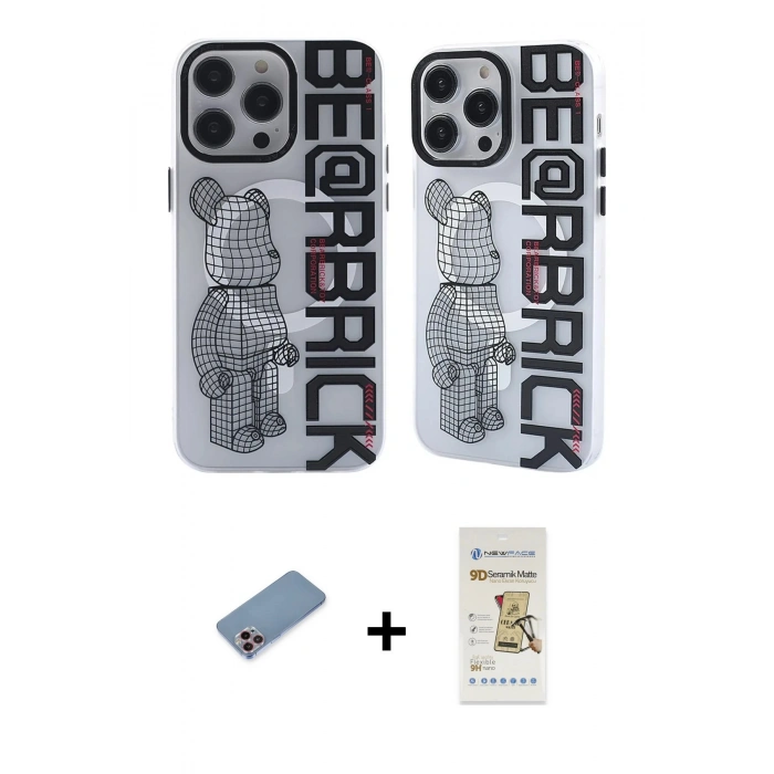 MARSİLYAN™- iPhone 12 Pro Max Kılıf Nova Doku Koleksiyonu - Siyah Mat Seramik Nano Ekran Koruyucu + Shine Kamera Lens Koruma Cam - PE