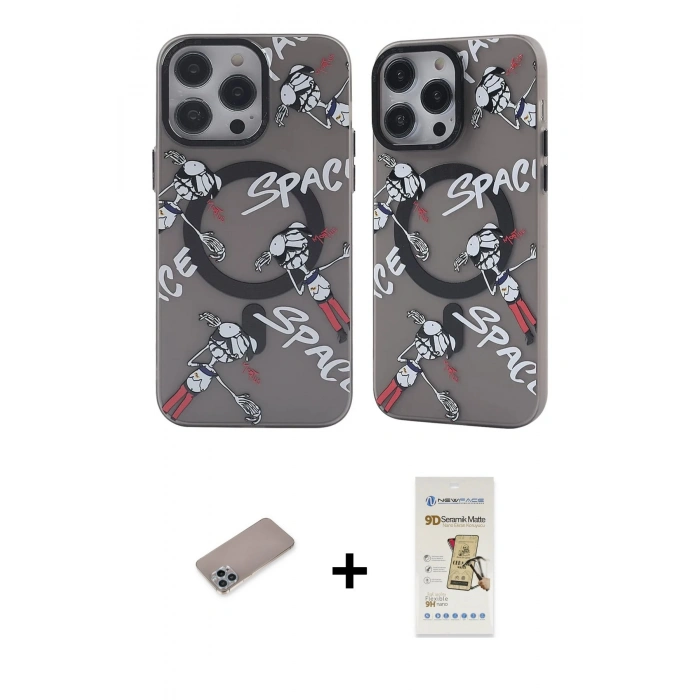 MARSİLYAN™- iPhone 12 Pro Max Kılıf Nova Doku Koleksiyonu - Siyah Mat Seramik Nano Ekran Koruyucu + Shine Kamera Lens Koruma Cam - SABE