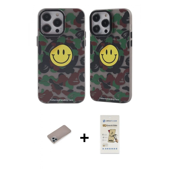 MARSİLYAN™- iPhone 12 Pro Max Kılıf Nova Doku Koleksiyonu - Siyah Mat Seramik Nano Ekran Koruyucu + Shine Kamera Lens Koruma Cam - SABE