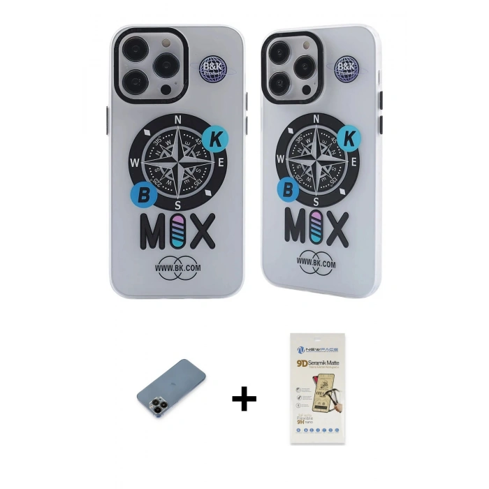 MARSİLYAN™- iPhone 12 Pro Max Kılıf Nova Doku Koleksiyonu - Siyah Mat Seramik Nano Ekran Koruyucu + Shine Kamera Lens Koruma Cam - SH