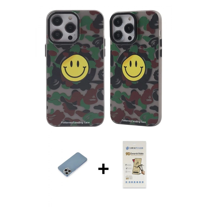 MARSİLYAN™- iPhone 12 Pro Max Kılıf Nova Doku Koleksiyonu - Siyah Mat Seramik Nano Ekran Koruyucu + Shine Kamera Lens Koruma Cam - GI